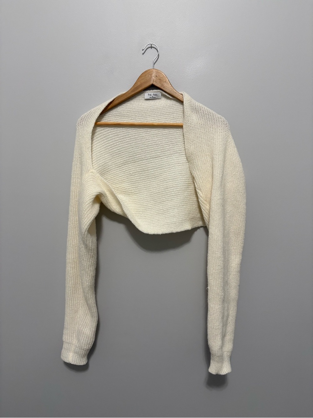 Off White Cream Knit Cropped Open-Front Cropped Yoga Sweater